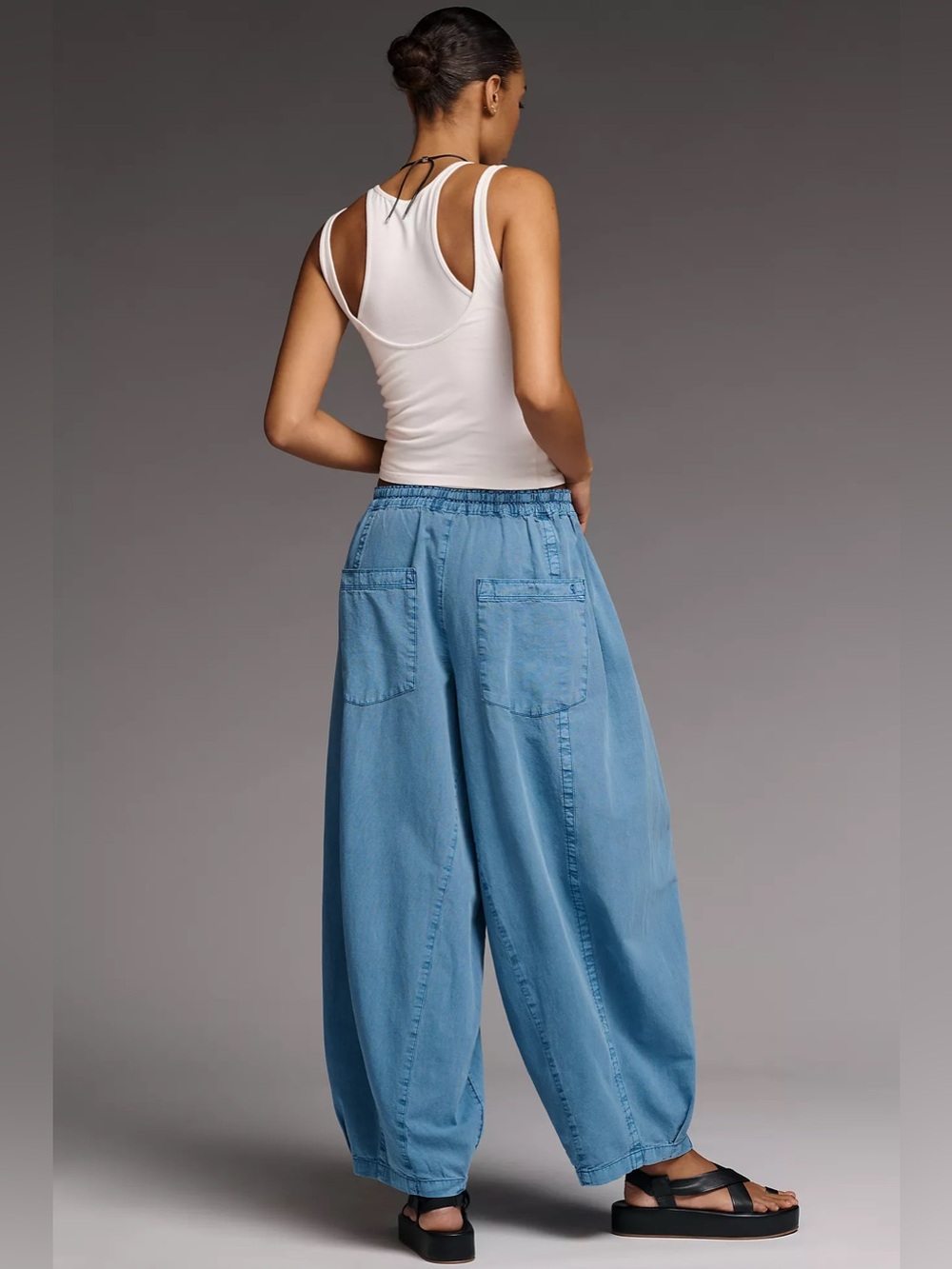 NWT Anthropologie Pilcro Rina Cotton Linen Balloon Pants ~ Blue ~ Size Medium - Picture 4 of 9
